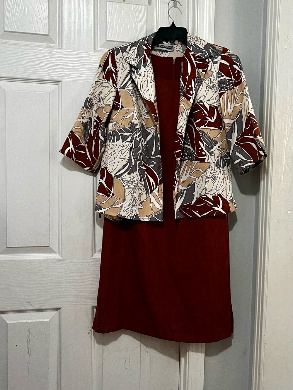 Brown and Gray Leaf Print Top and Skirt Set